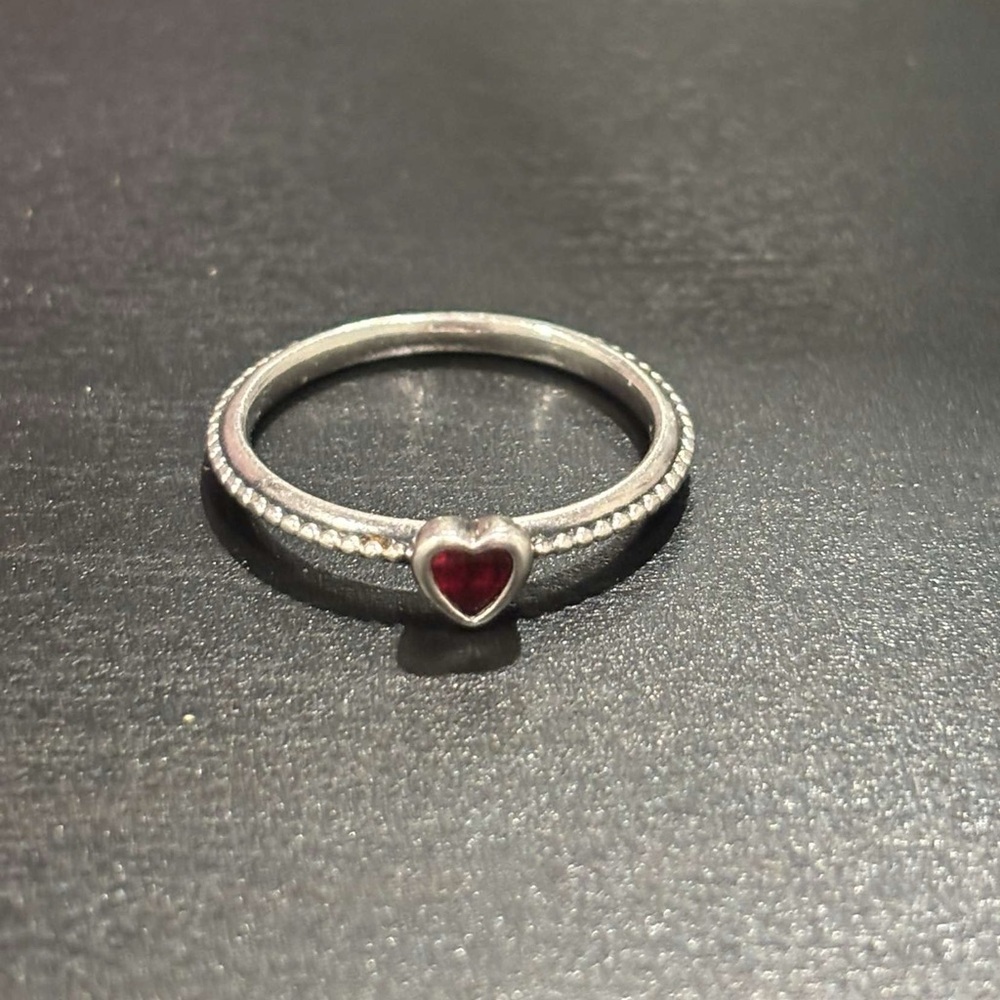 Pandora Silver Heart Ring with Red Gemstone​ - Picture 3 of 4